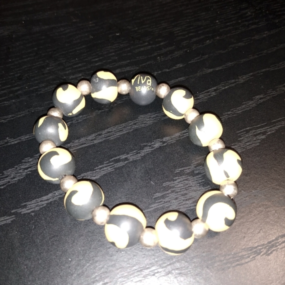 Viva hand painted beads yellow and black stretch bracelet
